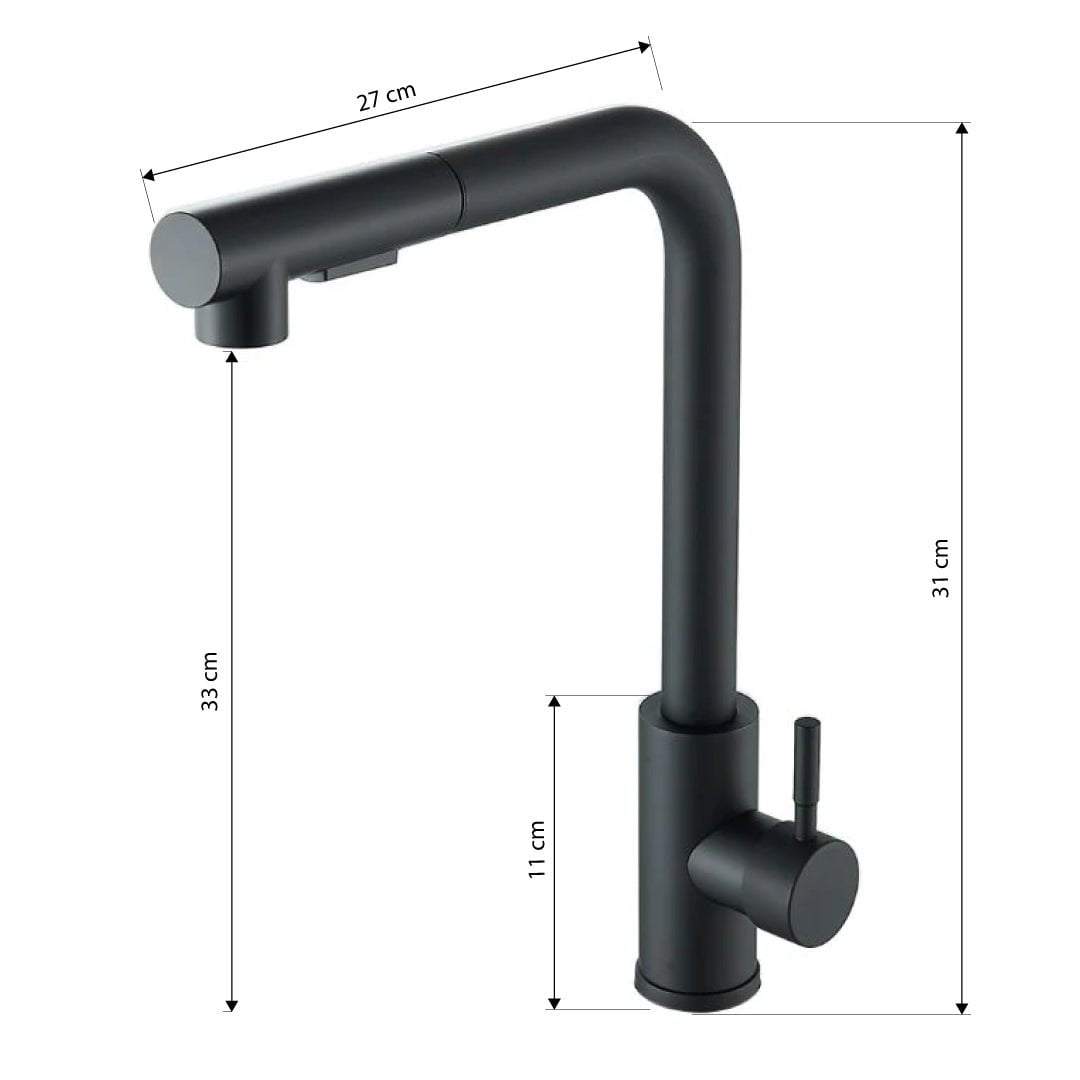 Baterie de bucatarie, cu dus extractibil, negru mat