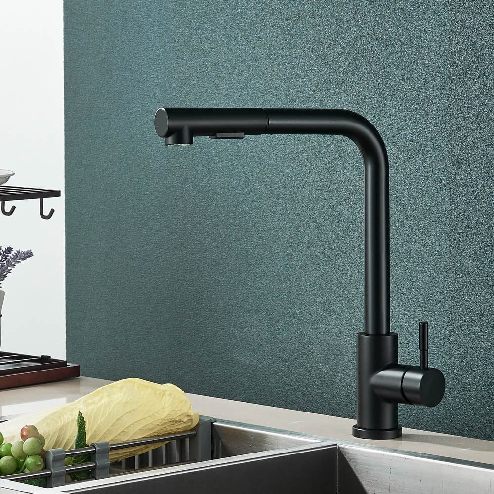 Baterie de bucatarie, cu dus extractibil, negru mat