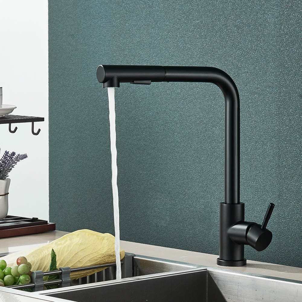 Baterie de bucatarie, cu dus extractibil, negru mat