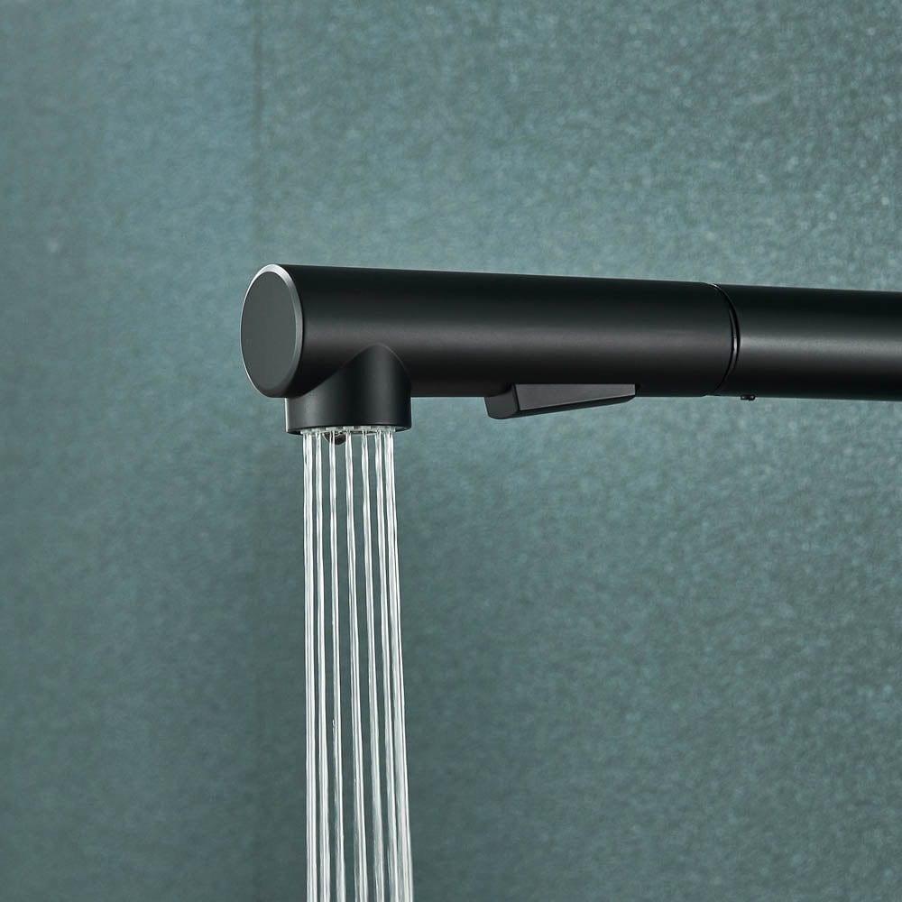 Baterie de bucatarie, cu dus extractibil, negru mat