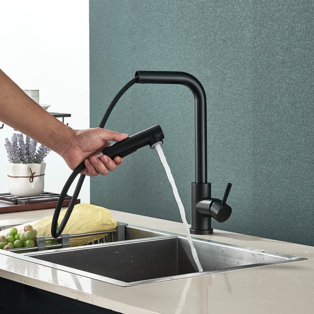 Baterie de bucatarie, cu dus extractibil, negru mat