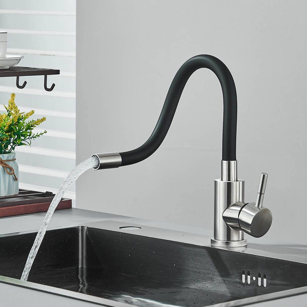 Baterie de bucătărie cu pipă flexibilă, negru