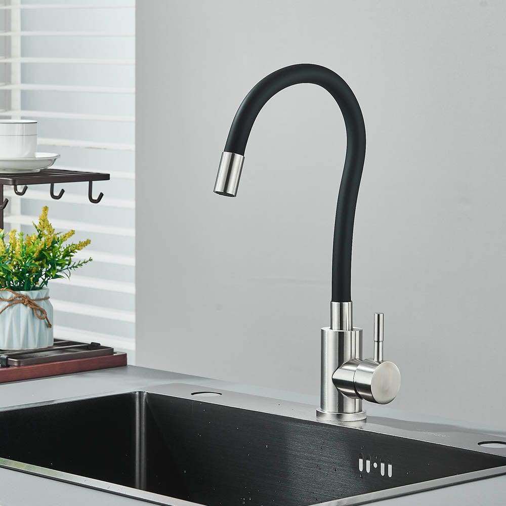 Baterie de bucătărie cu pipă flexibilă, negru