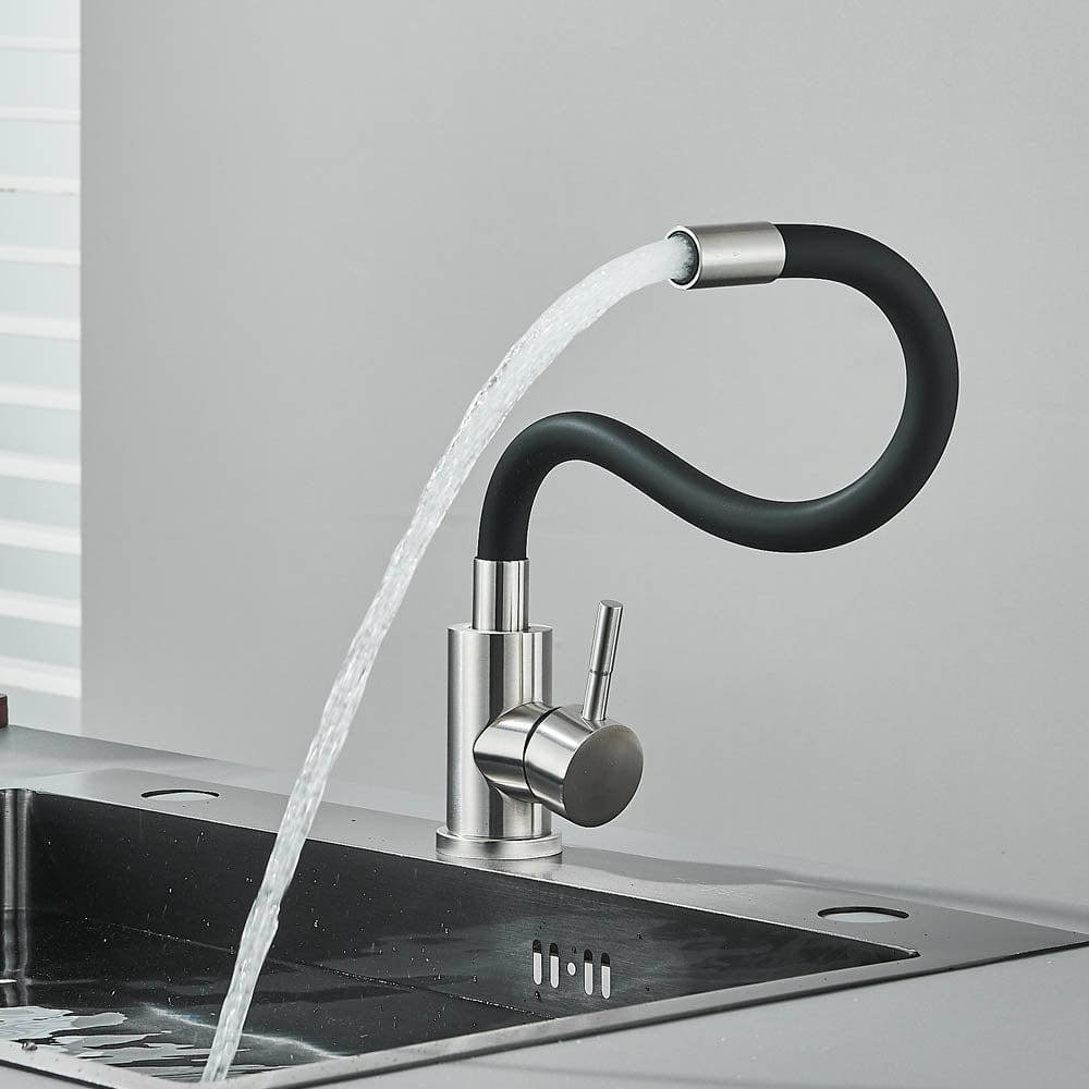 Baterie de bucătărie cu pipă flexibilă, negru