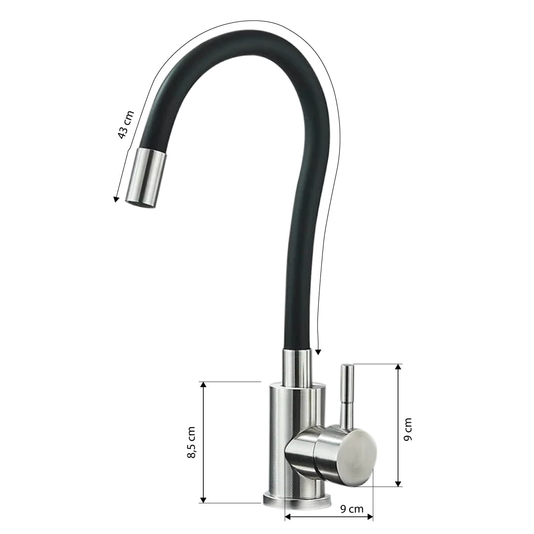 Baterie de bucătărie cu pipă flexibilă, negru