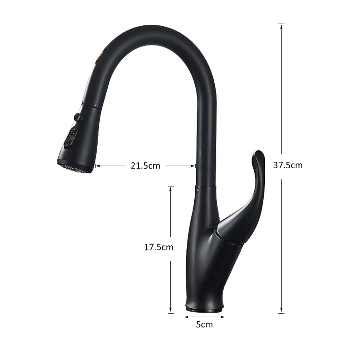 Baterie de bucatarie Kochen Matte, negru mat, cu 2 functii de curgere si dus extractibil