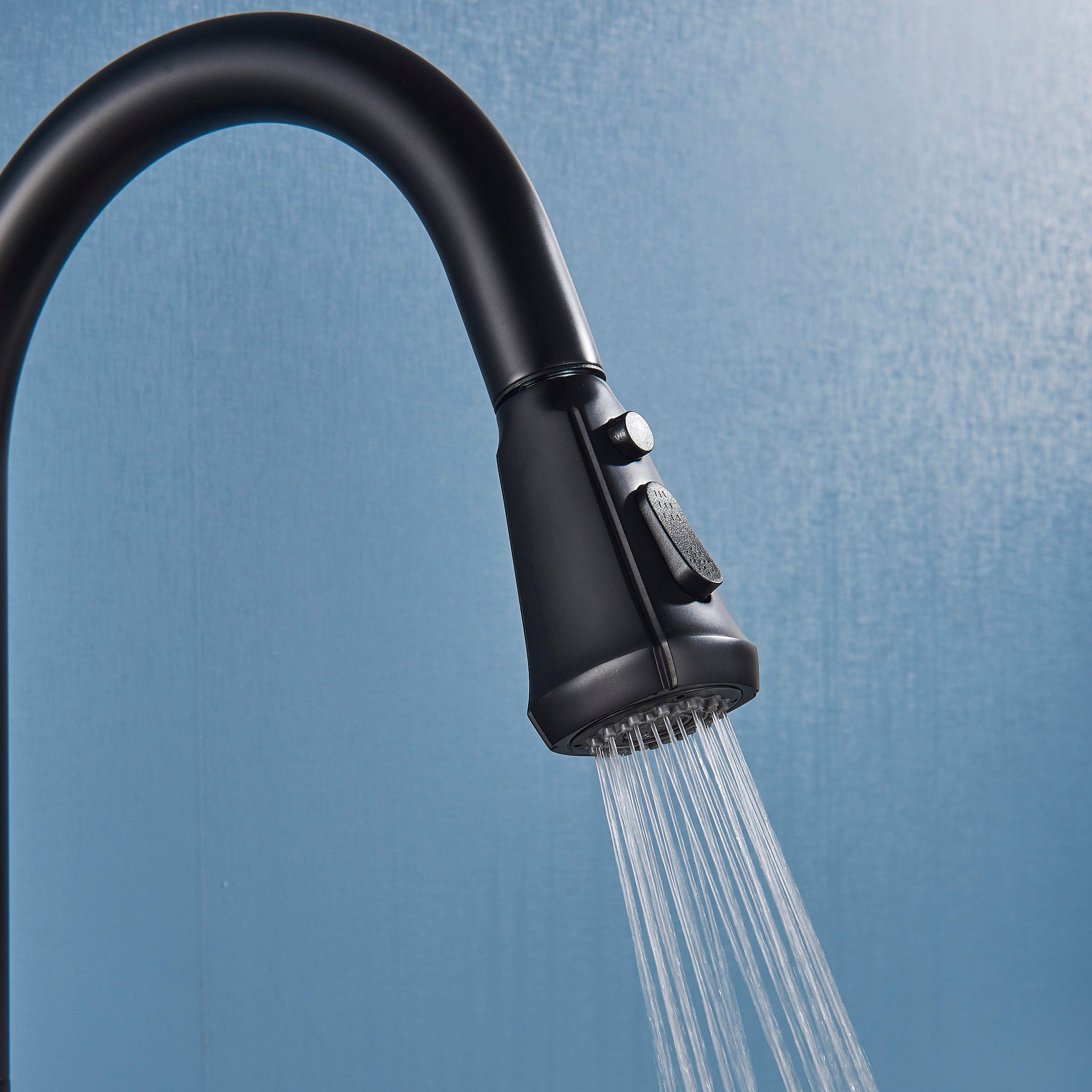 Baterie de bucatarie, negru mat, cu 2 funcții de curgere si dus extractibil