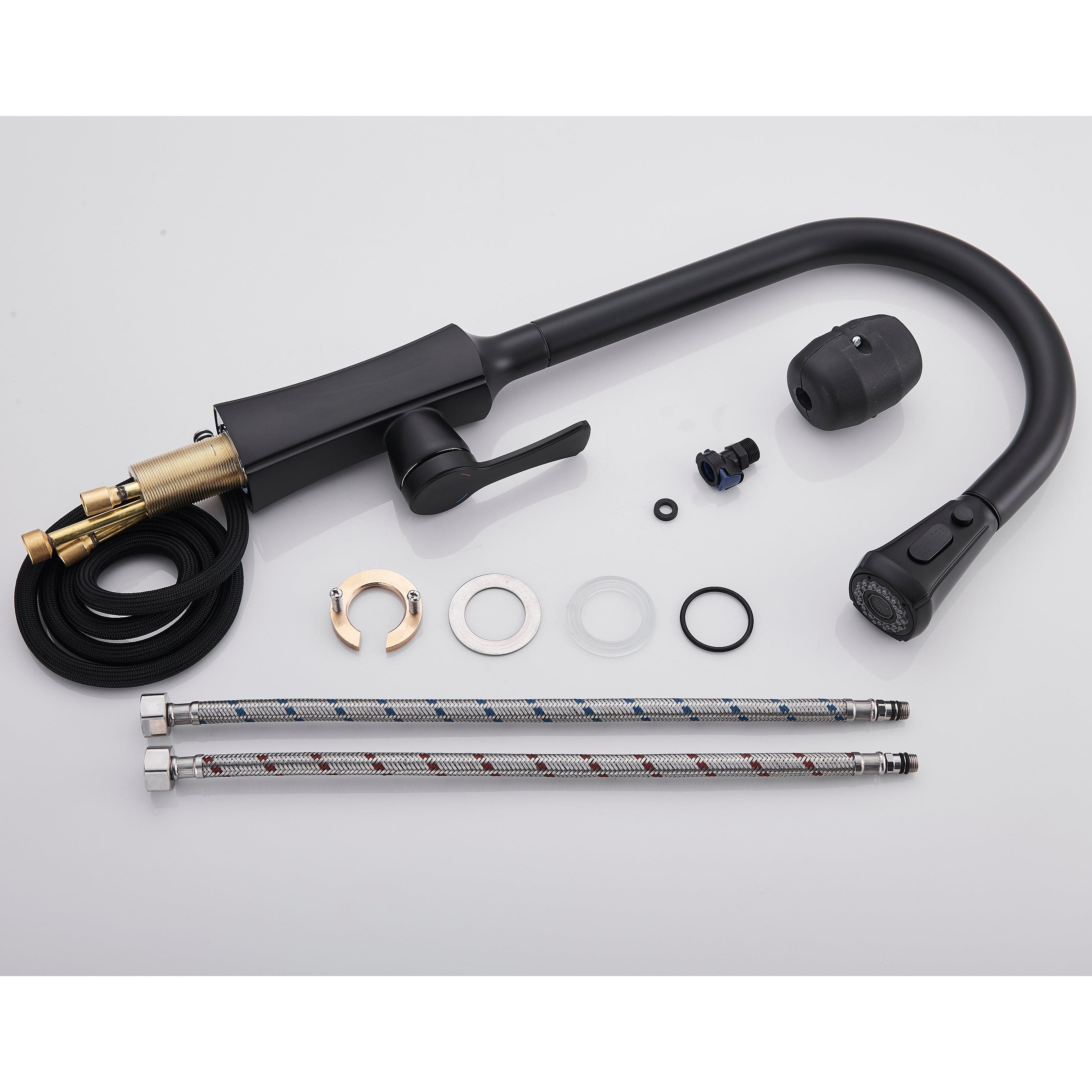 Baterie de bucatarie, negru mat, cu 2 funcții de curgere si dus extractibil