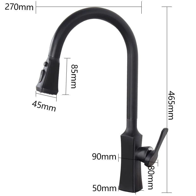 Baterie de bucatarie, negru mat, cu 2 funcții de curgere si dus extractibil