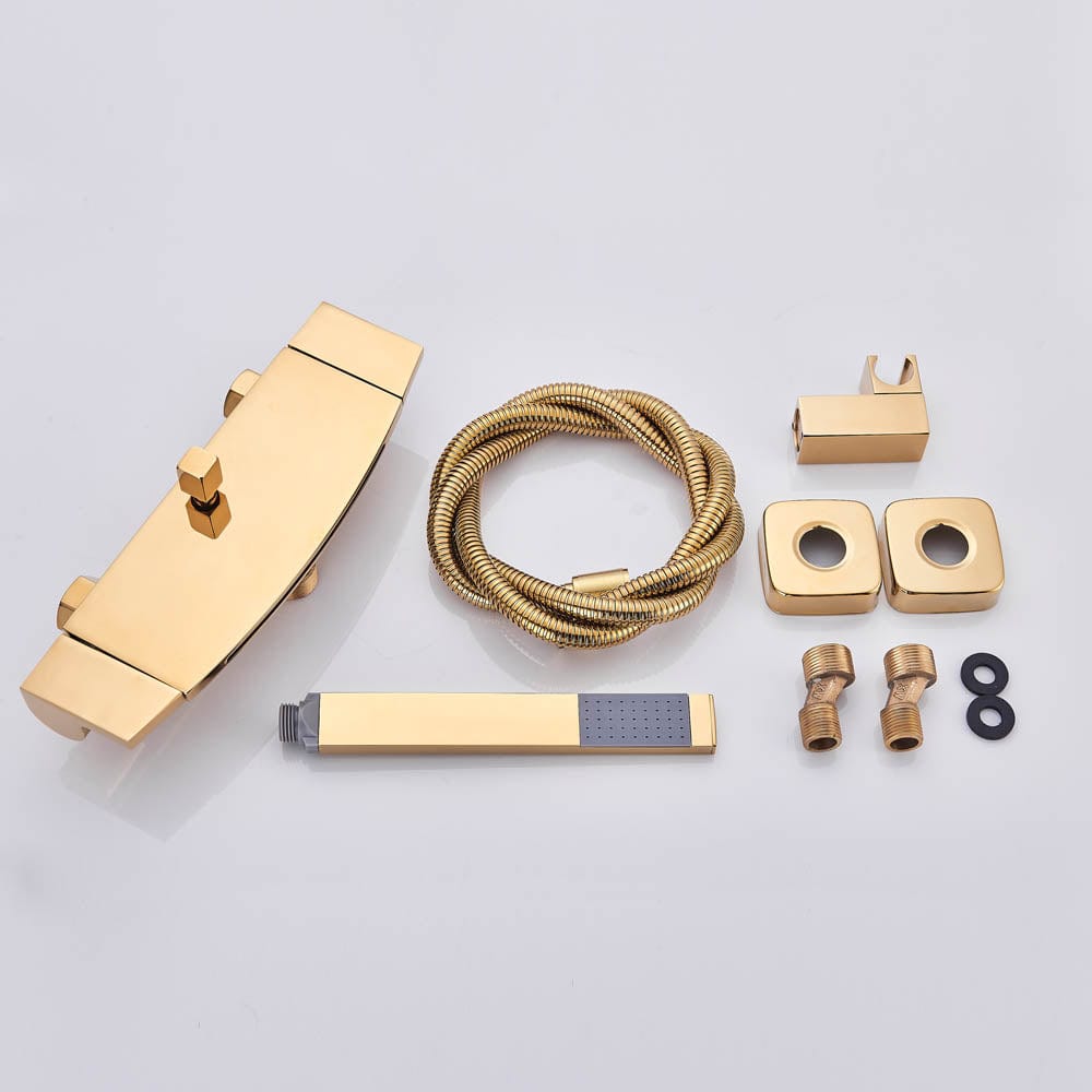 Baterie de cadă cu cascadă și duș de mână, auriu lucios