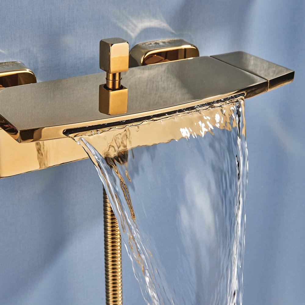 Baterie de cadă cu cascadă și duș de mână, auriu lucios