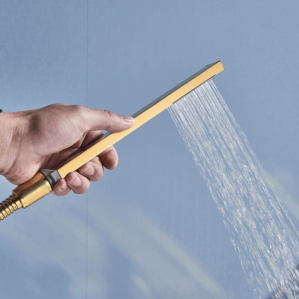 Baterie de cadă cu cascadă și duș de mână, auriu lucios