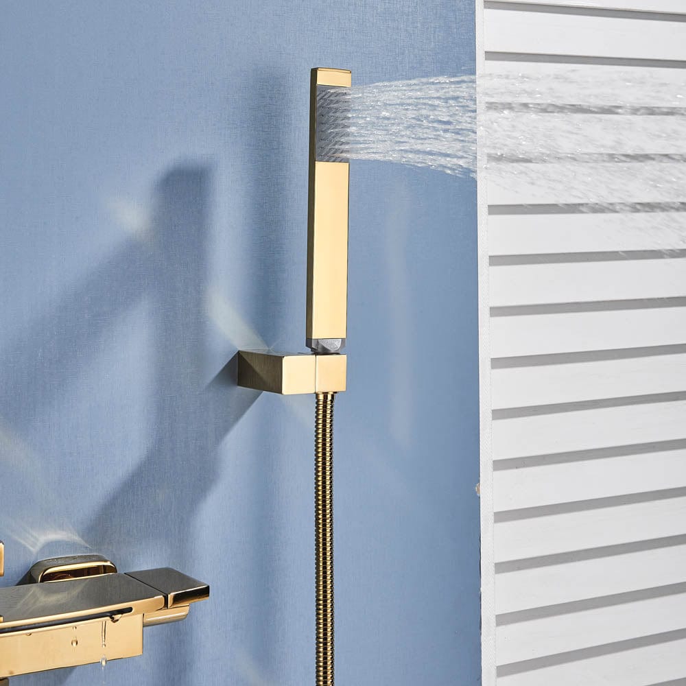 Baterie de cadă cu cascadă și duș de mână, auriu lucios