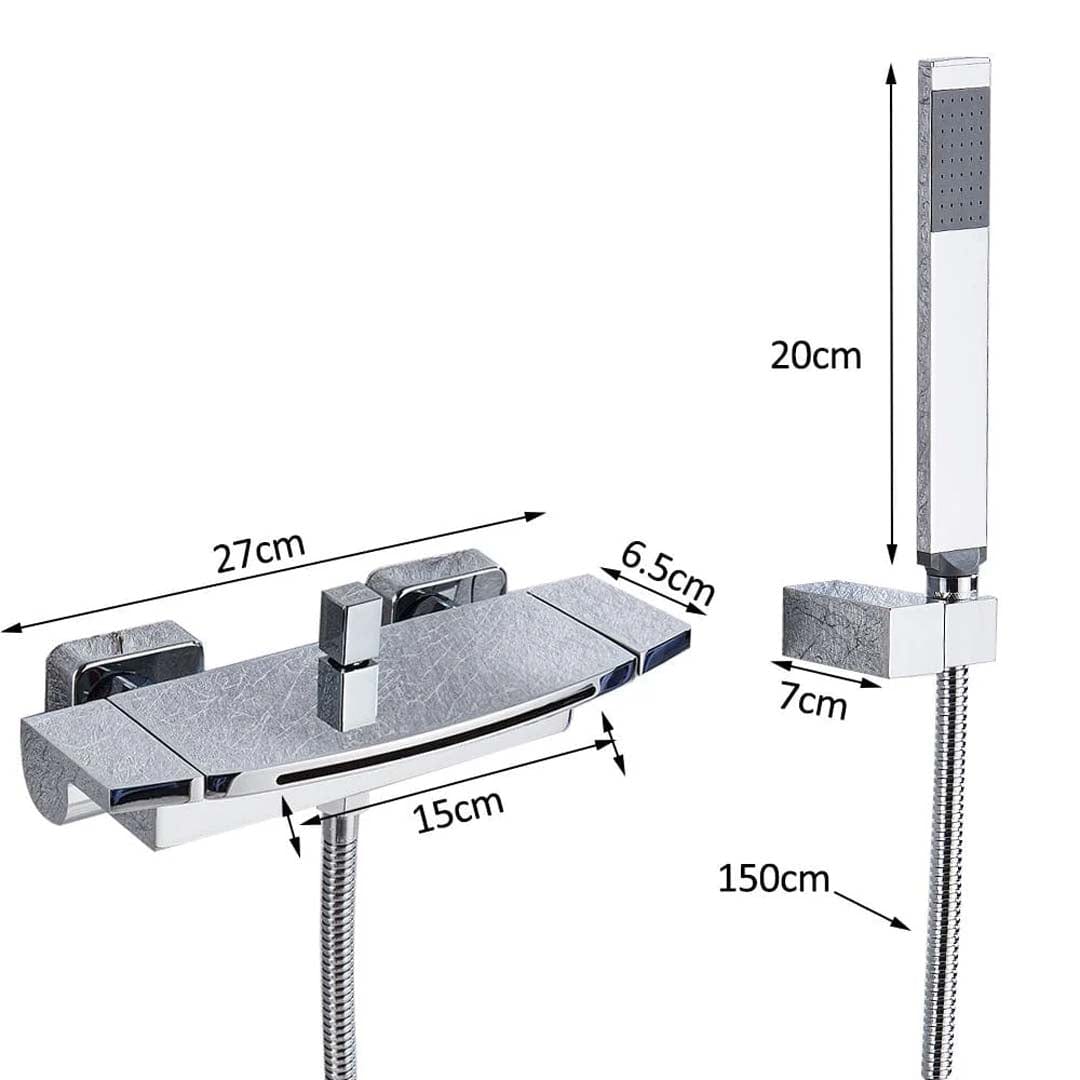 Baterie de cada cu cascada si dus de mana, argintiu cromat