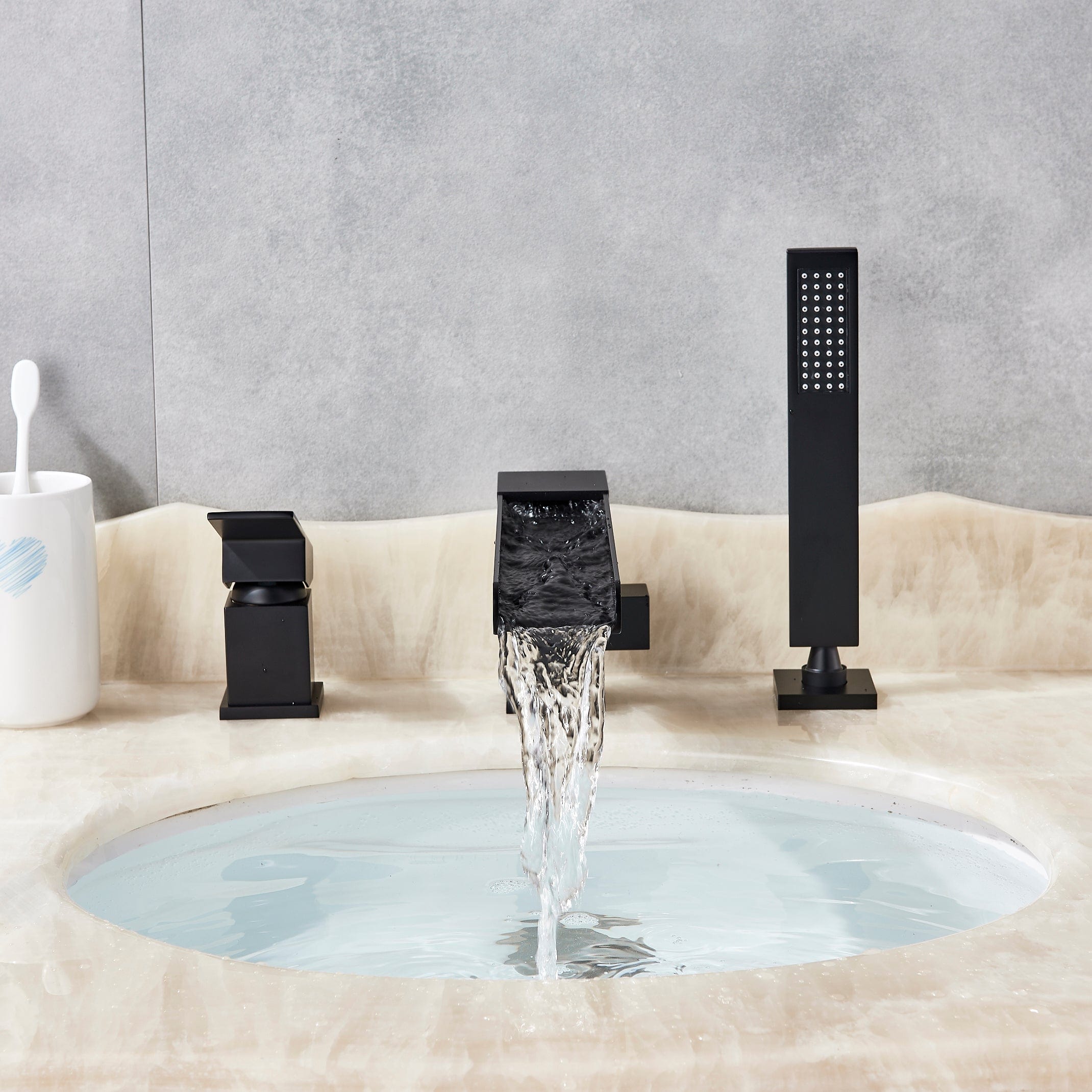 Baterie de cada, cu cascada si dus de mana Zuver Plate, neagra