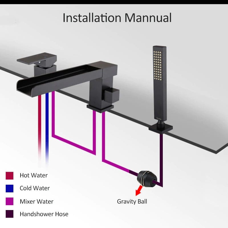 Baterie de cada, cu cascada si dus de mana Zuver Plate, neagra