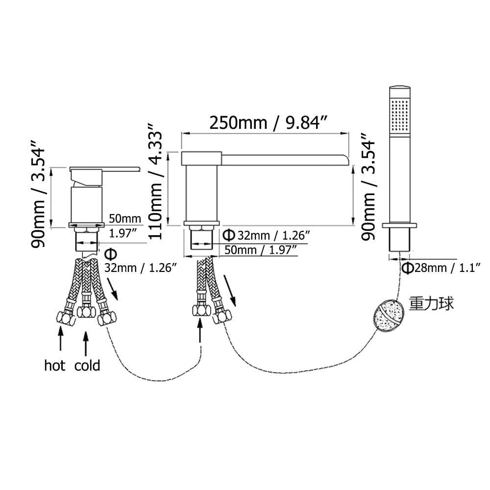 Baterie de cada, cu cascada si dus de mana Zuver Plate, neagra