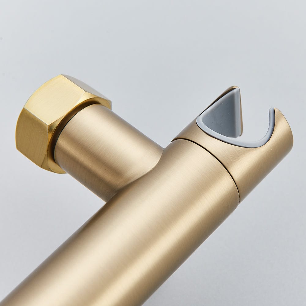 Baterie de cada cu montaj pe perete, cu dus de mana, finisaj auriu nichelat, cod:1556