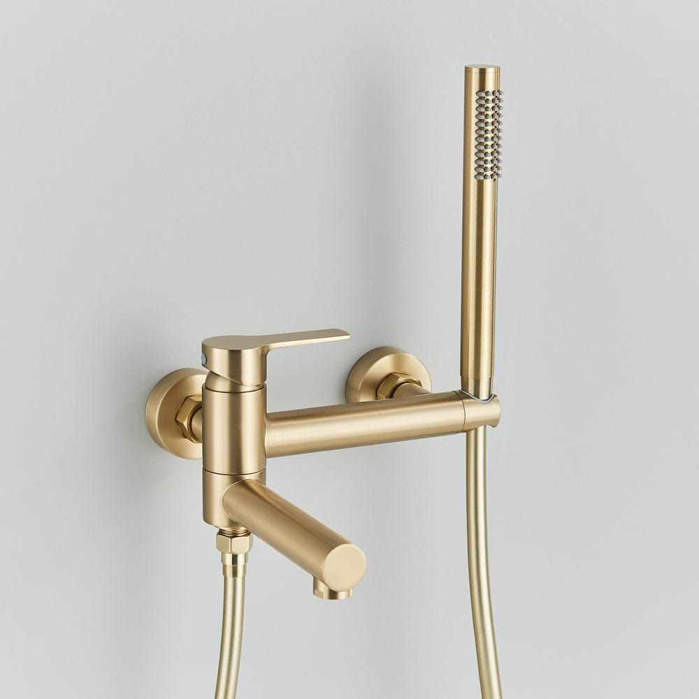 Baterie de cada cu montaj pe perete, cu dus de mana, finisaj auriu nichelat, cod:1556