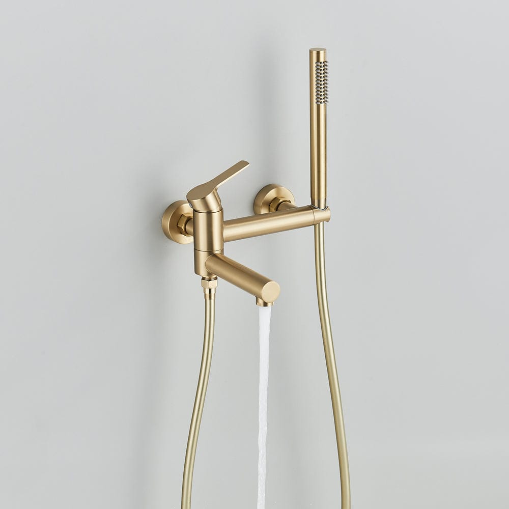 Baterie de cada cu montaj pe perete, cu dus de mana, finisaj auriu nichelat, cod:1556
