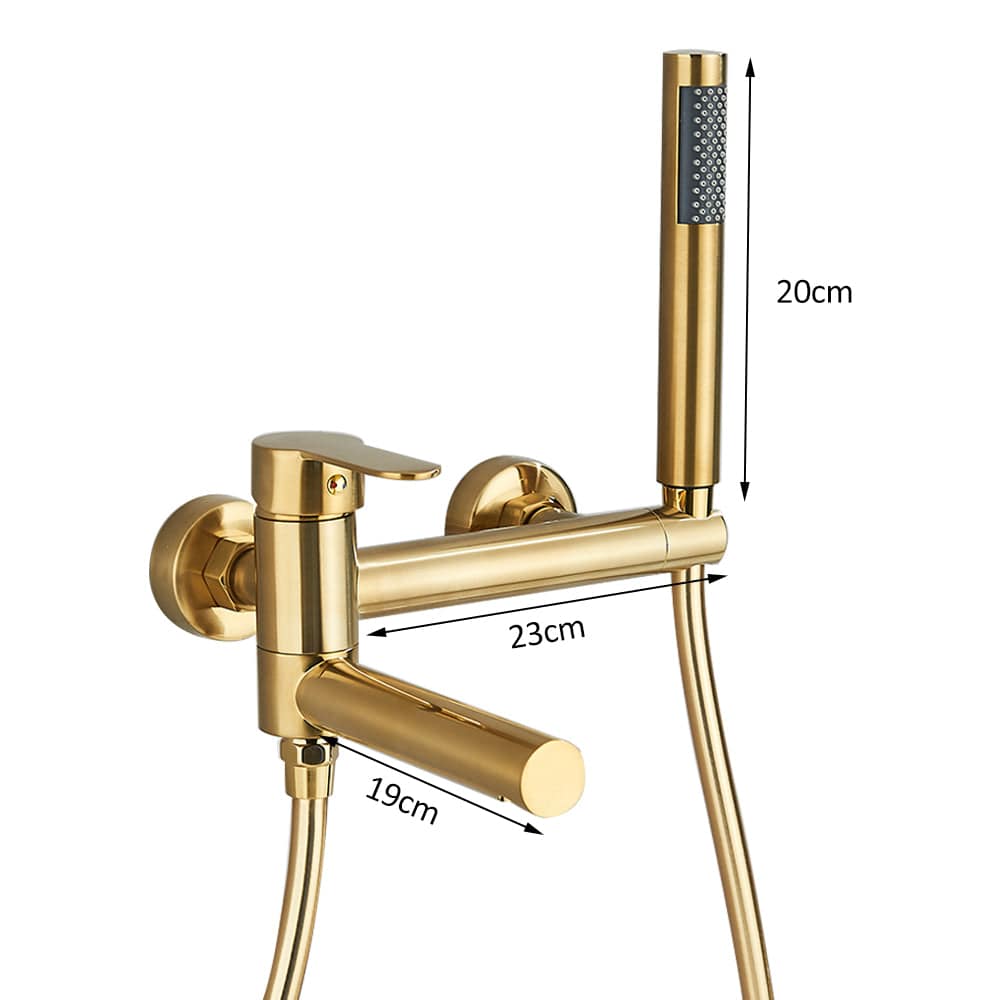 Baterie de cada cu montaj pe perete, cu dus de mana, finisaj auriu nichelat, cod:1556