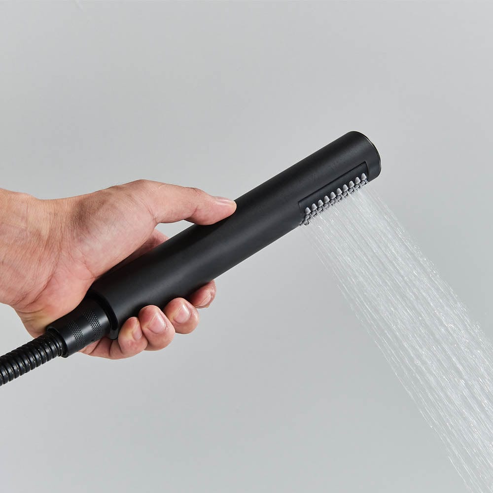 Baterie de cada cu montaj pe perete, cu dus de mana, finisaj negru mat