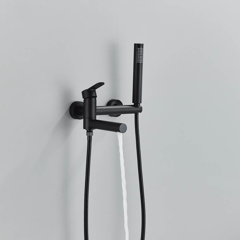 Baterie de cada cu montaj pe perete, cu dus de mana, finisaj negru mat