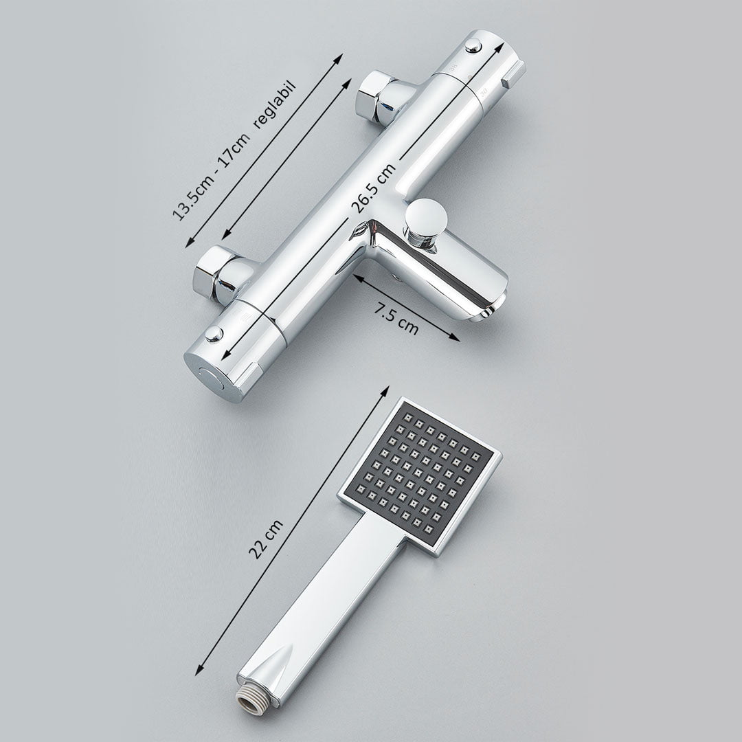 Baterie de cada cu termostat si dus de mana, argintiu lucios