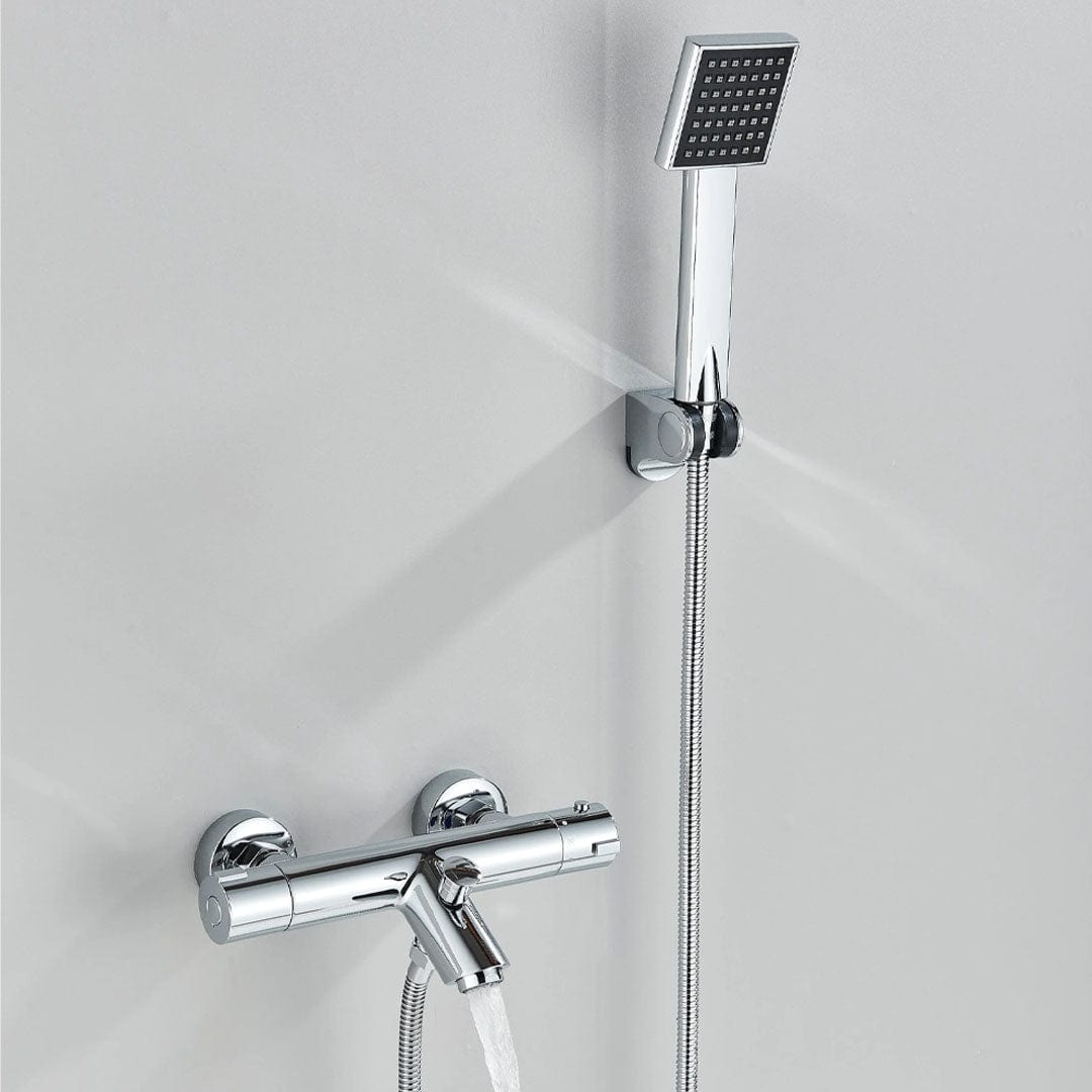 Baterie de cada cu termostat si dus de mana, argintiu lucios