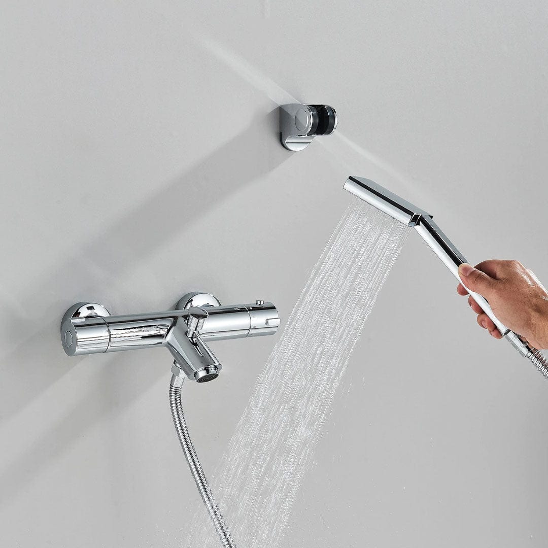 Baterie de cada cu termostat si dus de mana, argintiu lucios