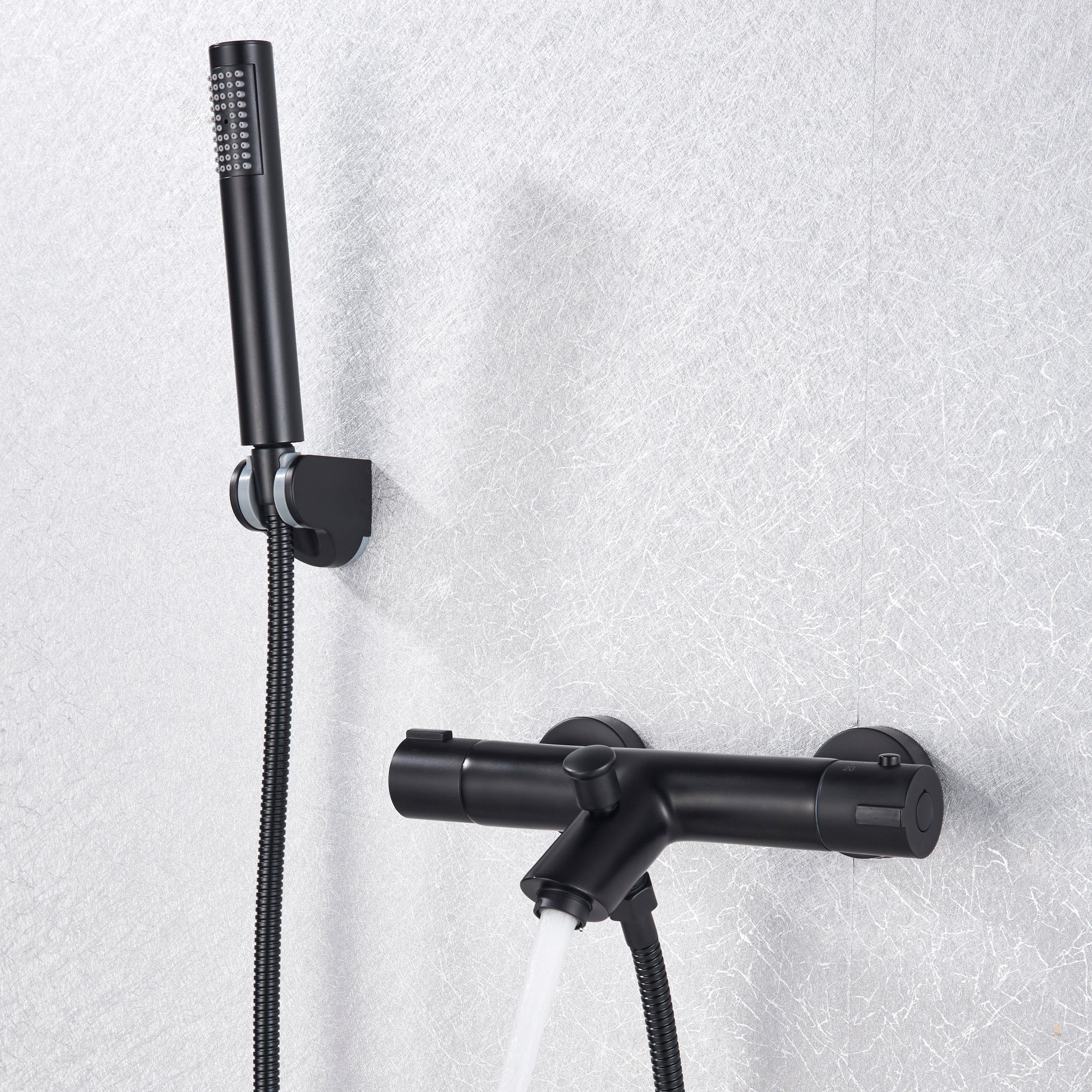 Baterie de cada cu termostat si dus de mana, finisaj negru mat