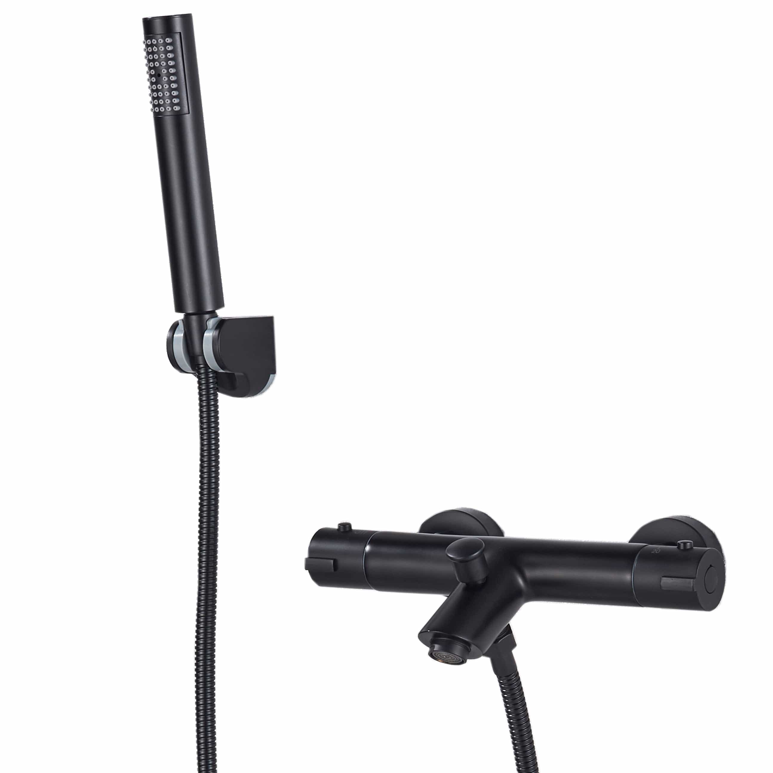 Baterie de cada cu termostat si dus de mana, finisaj negru mat