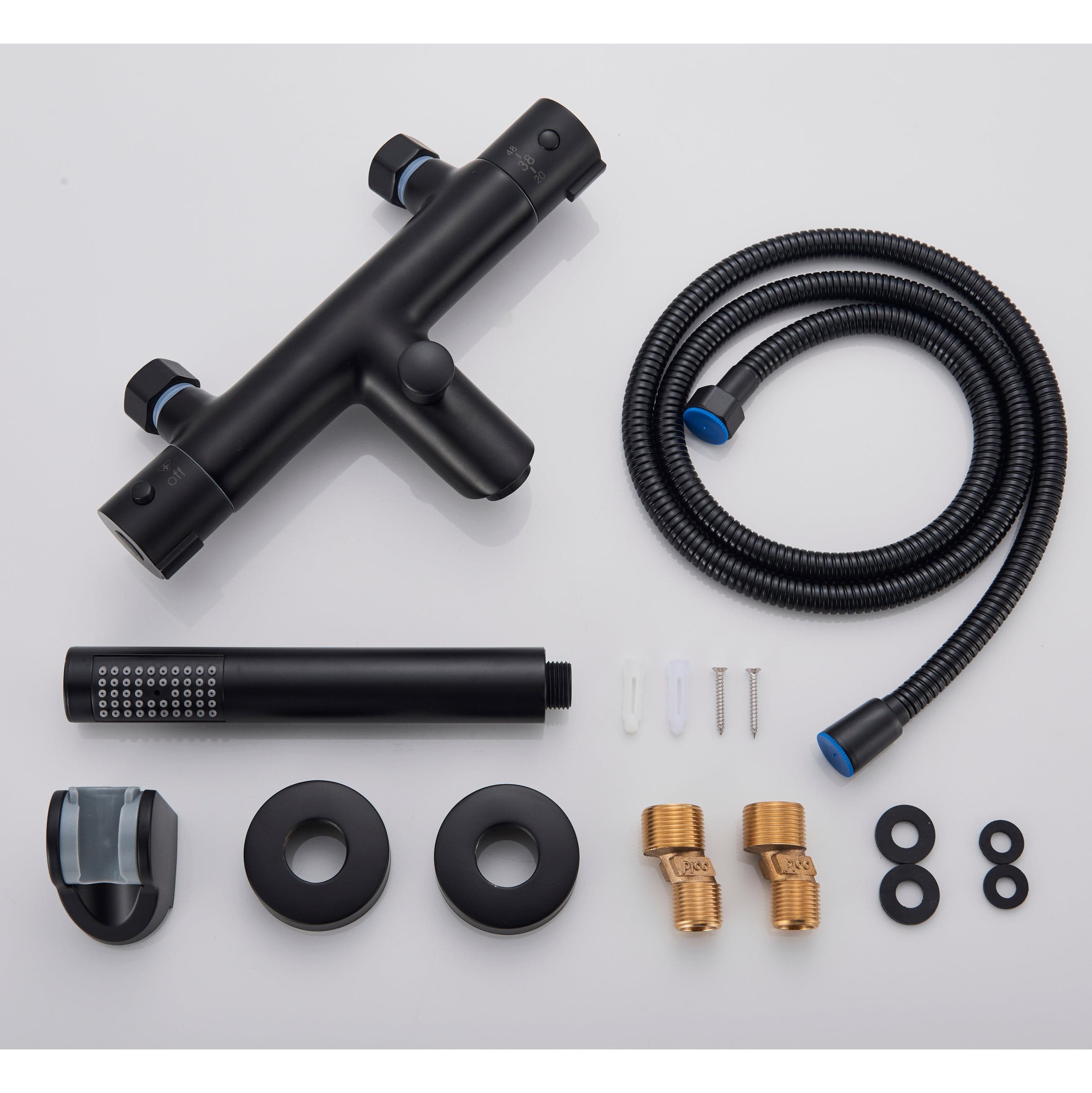 Baterie de cada cu termostat si dus de mana, finisaj negru mat