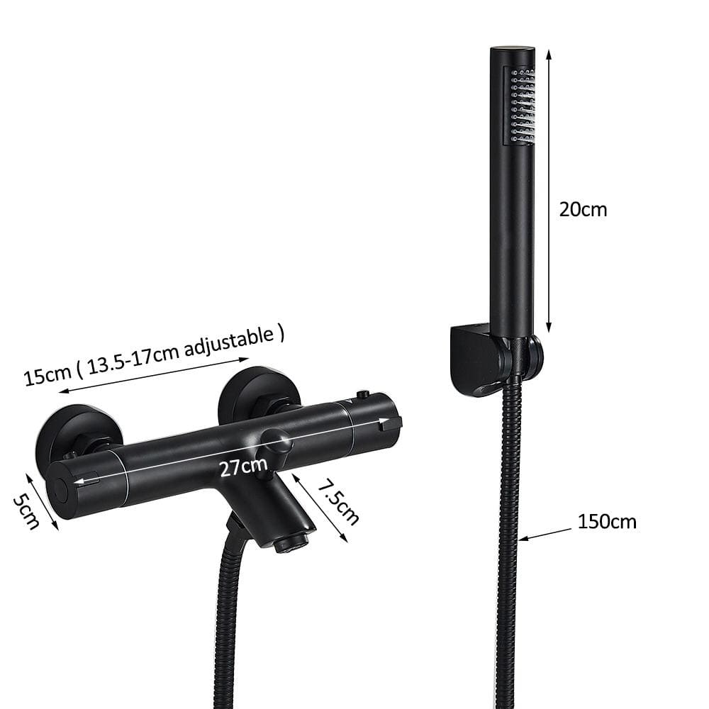Baterie de cada cu termostat si dus de mana, finisaj negru mat