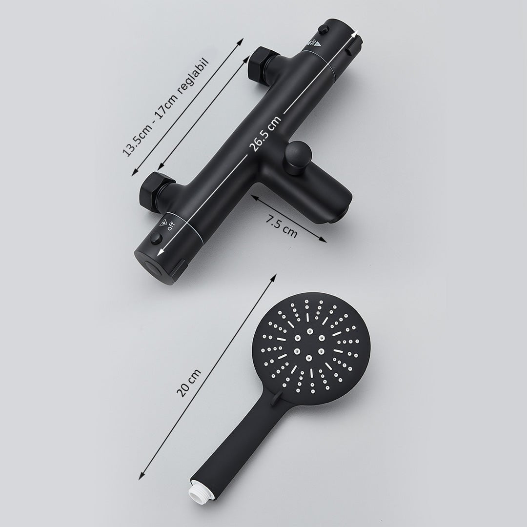 Baterie de cada cu termostat si dus de mana, negru mat