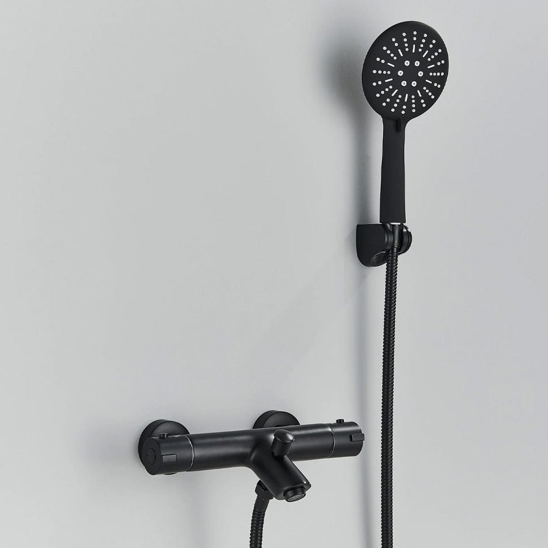 Baterie de cada cu termostat si dus de mana, negru mat