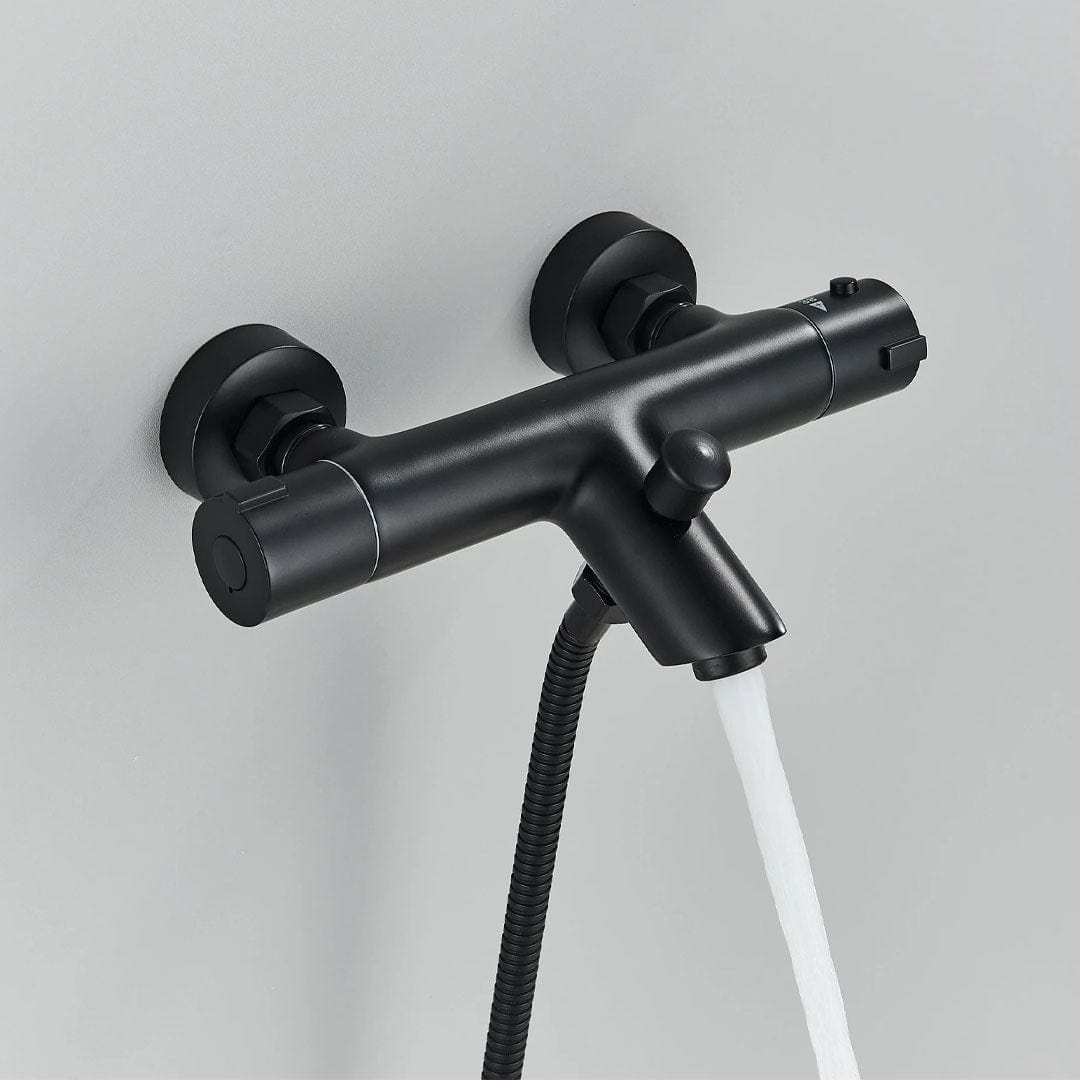 Baterie de cada cu termostat si dus de mana, negru mat