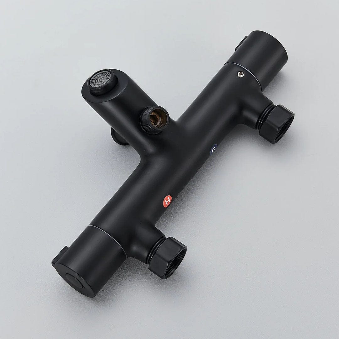 Baterie de cada cu termostat si dus de mana, negru mat