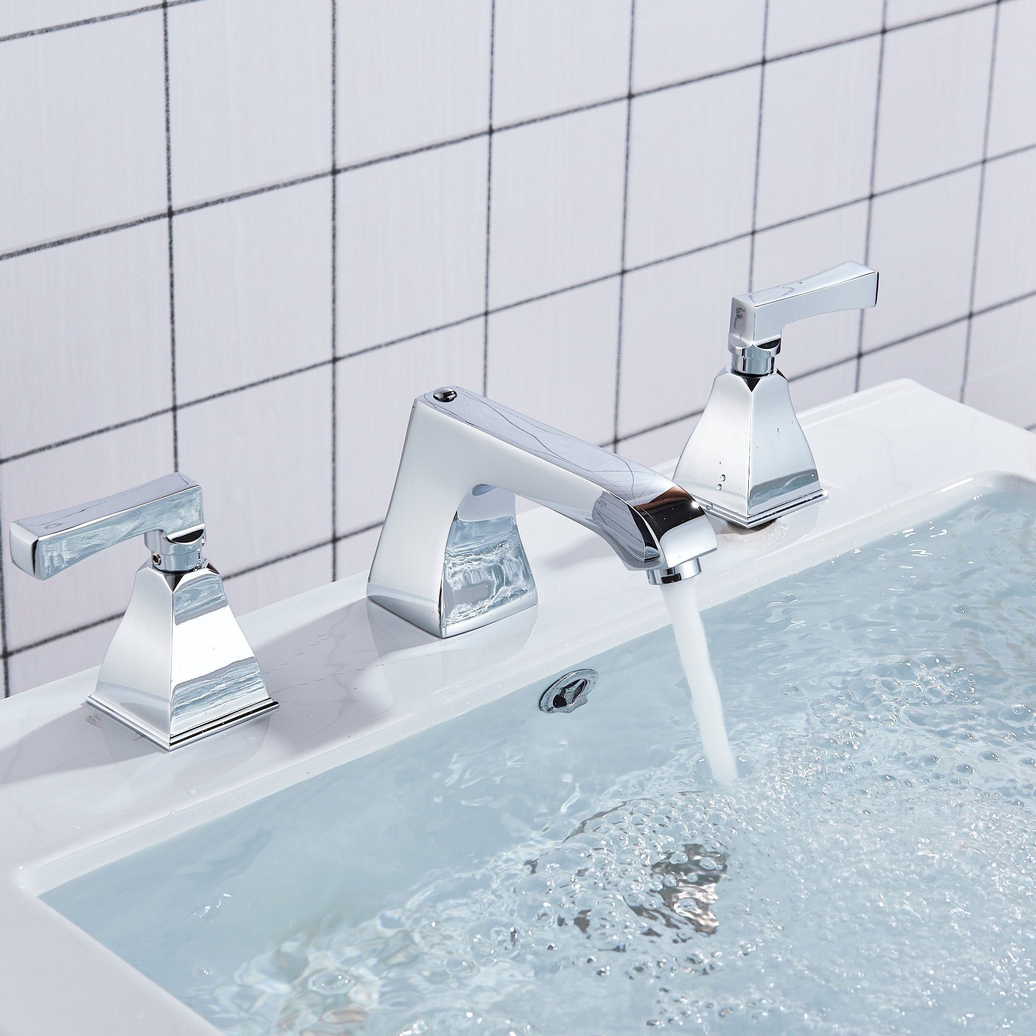 Baterie de lavoar cu design minimalist, doua manere, argintiu cromat