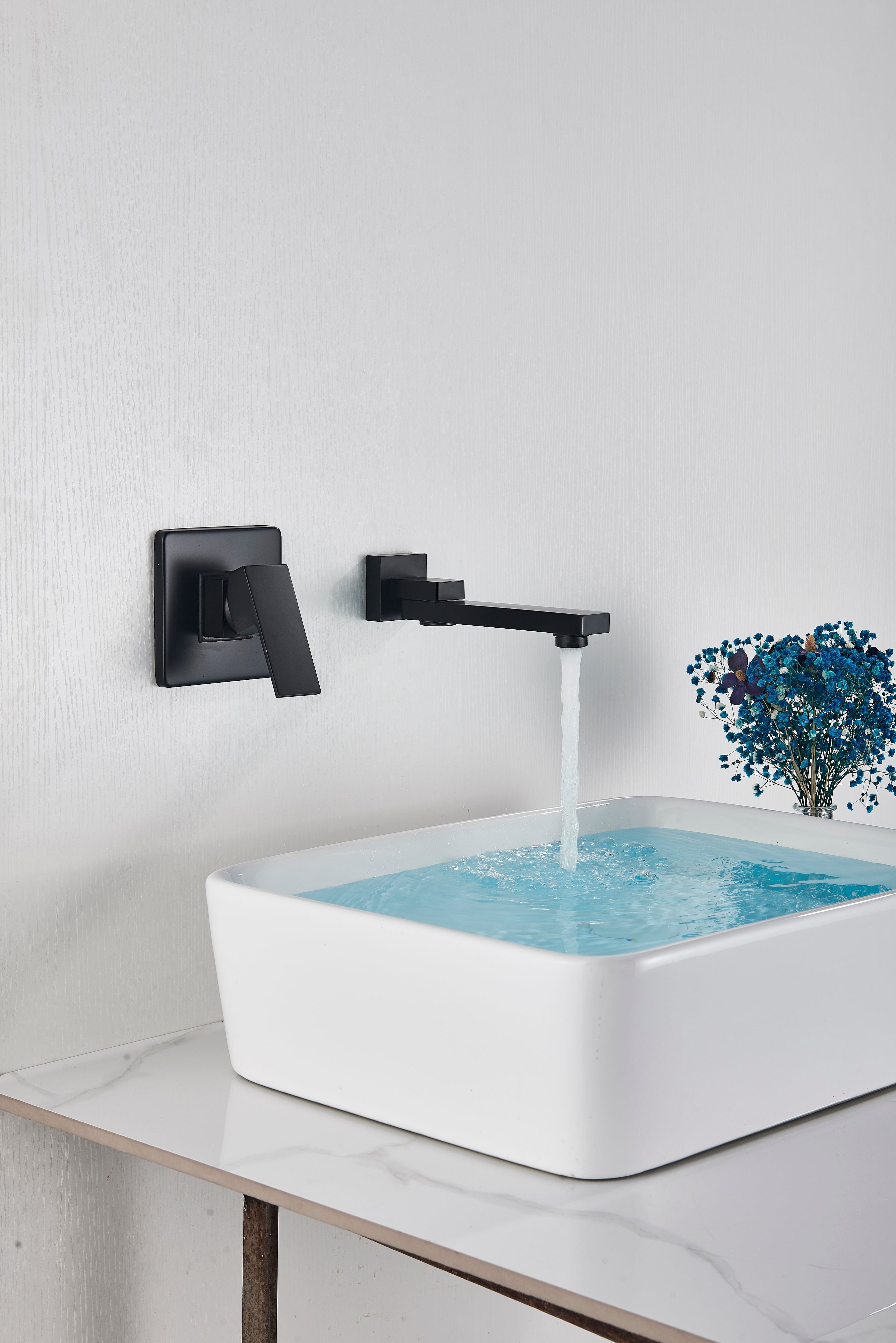 Baterie de lavoar neagra mata, incastrata, din alama