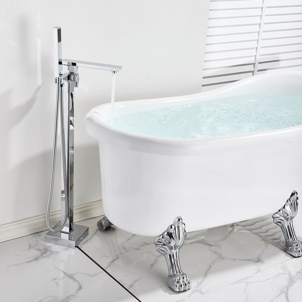 Baterie freestanding cu cadru patrat, argintiu cromat