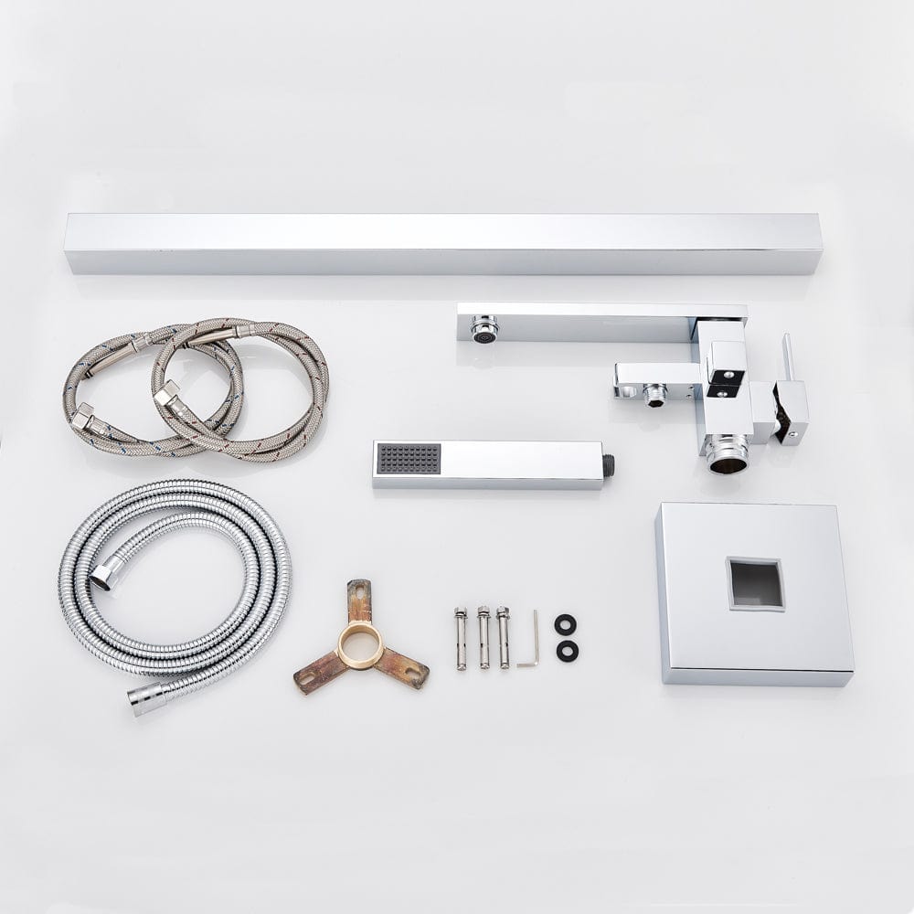 Baterie freestanding cu cadru patrat, argintiu cromat