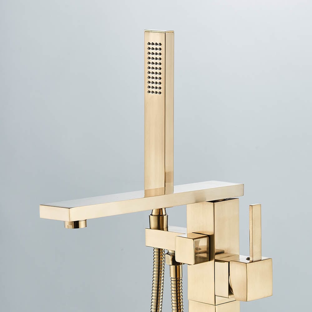 Baterie freestanding cu cadru patrat, finisaj auriu mat
