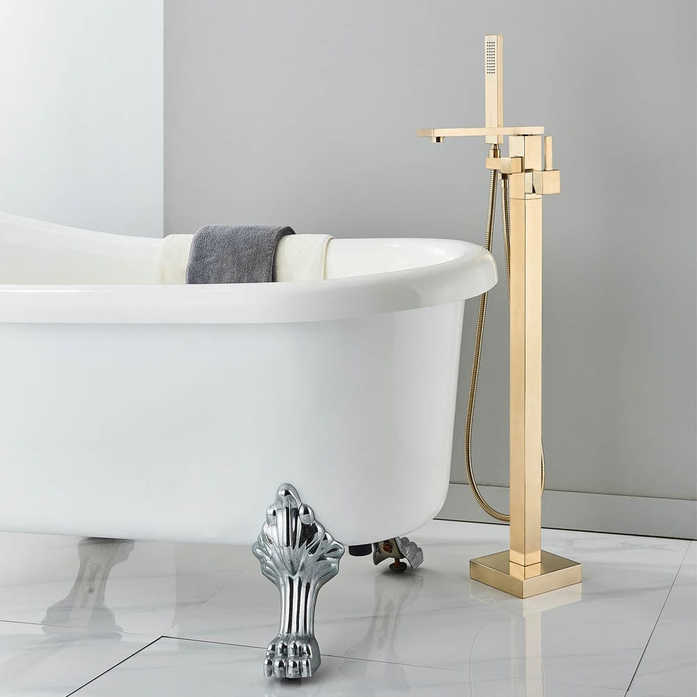 Baterie freestanding cu cadru patrat, finisaj auriu mat