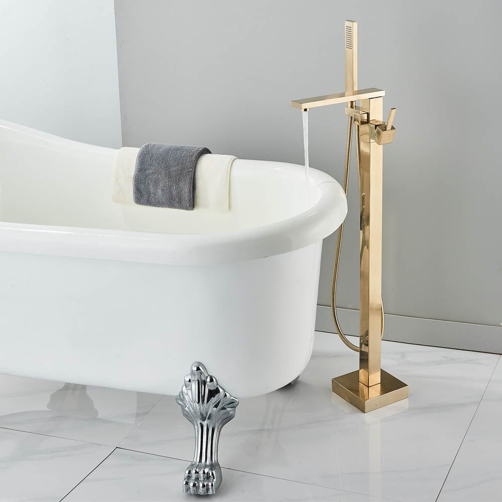 Baterie freestanding cu cadru patrat, finisaj auriu mat