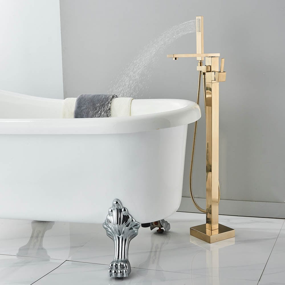 Baterie freestanding cu cadru patrat, finisaj auriu mat