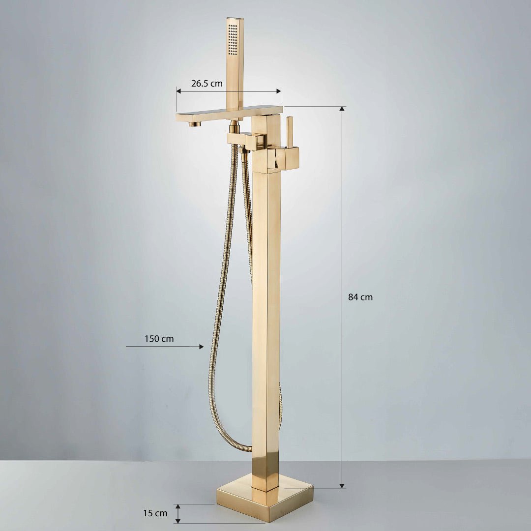 Baterie freestanding cu cadru patrat, finisaj auriu mat