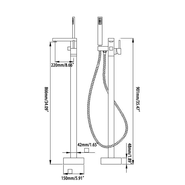 Baterie freestanding cu cadru patrat, finisaj negru mat