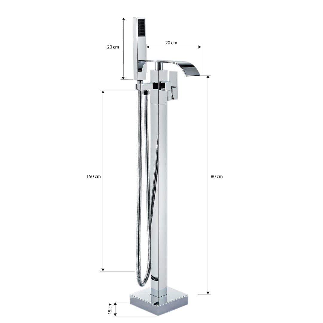 Baterie freestanding cu cadru patrat si efect de cascada, argintiu