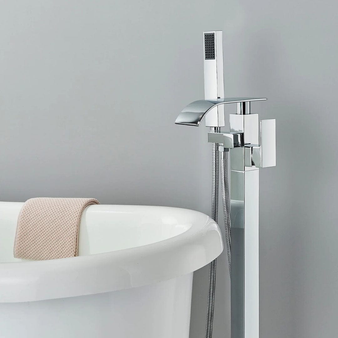 Baterie freestanding cu cadru patrat si efect de cascada, argintiu